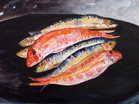 Fish still life watercolor 23 cm x 31 cm
